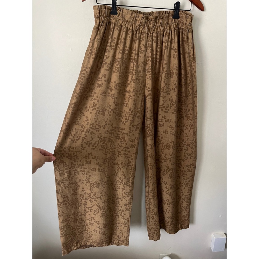 Khazorasp Diamond Brown Floral Jacquard Wide Leg Elastic Waist Pants Size L - Picture 2 of 9